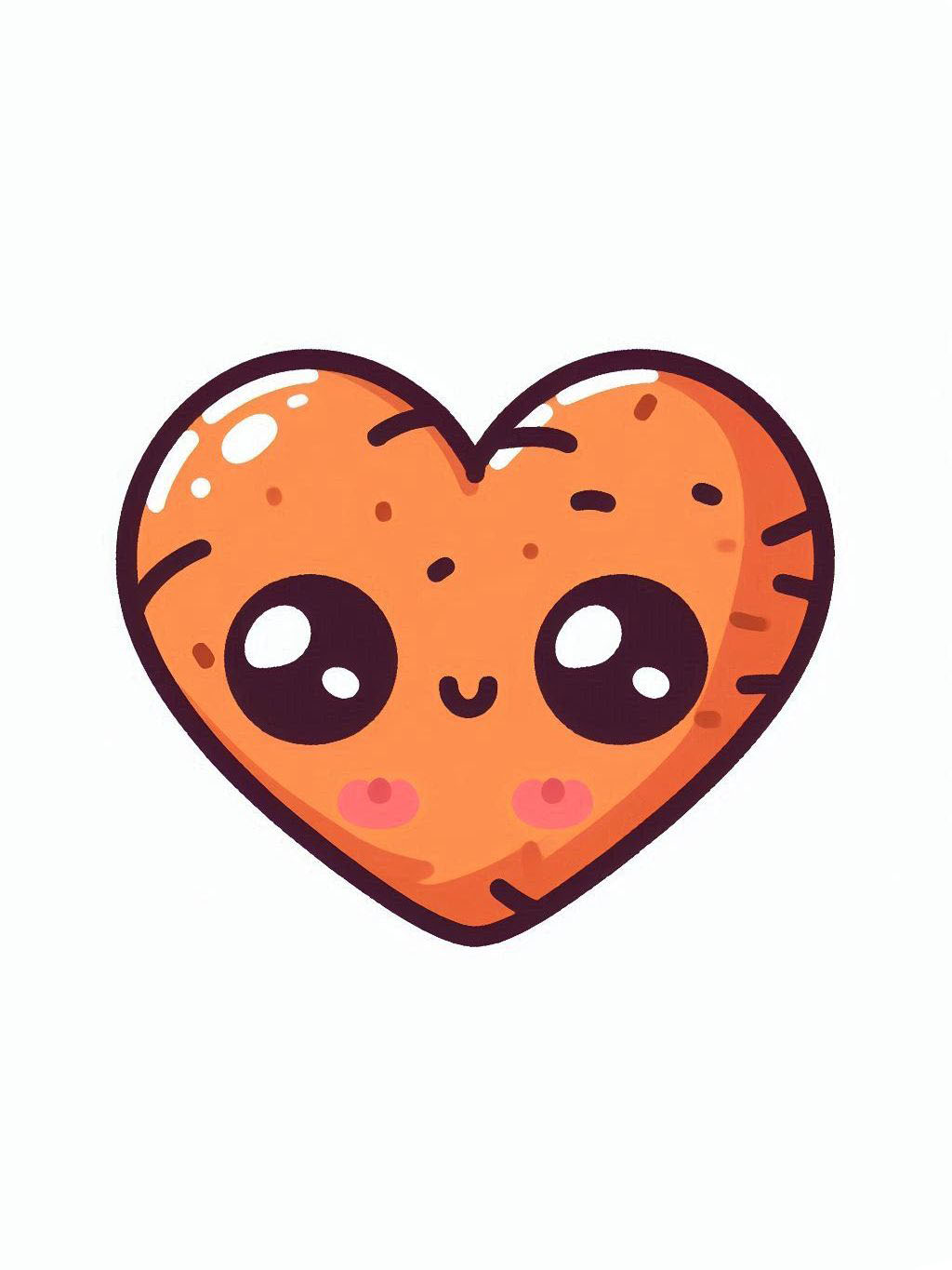 Thanksgiving love drawing ideas featuring a cute heart-shaped sweet potato with big, shiny eyes and a smiling face, designed in a cartoon style.
